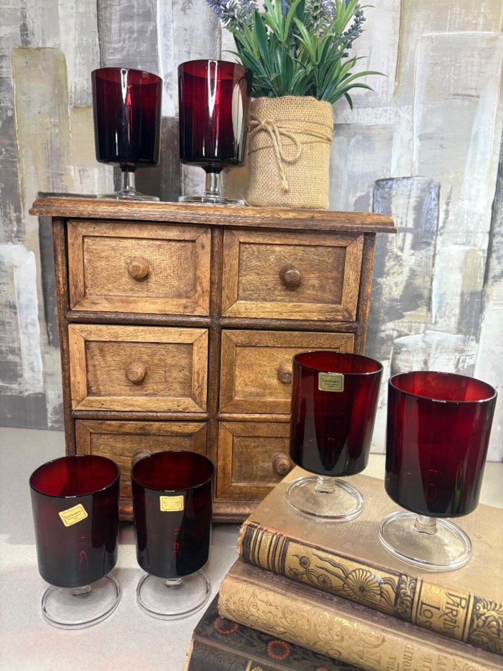 Luminarc Arcoroc Cavalier Ruby Red Small Wine Juice Glasses Vintage 4.5" Set of